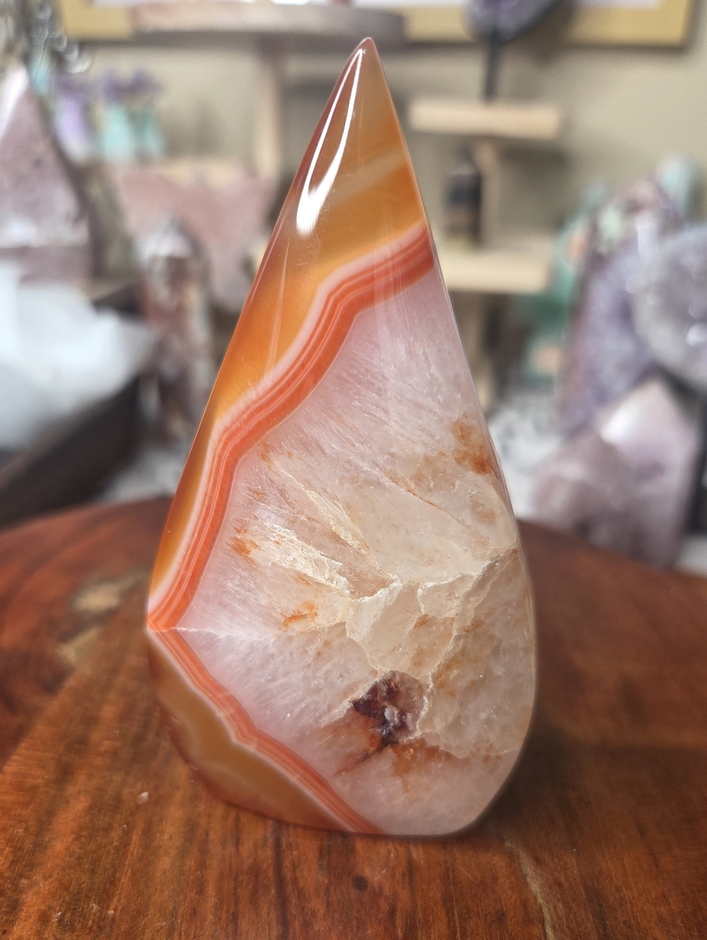 Red carnelian flame quartz crystal 3.5 inches in size.